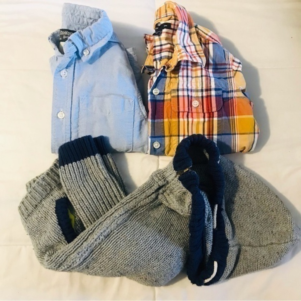 Bundle Boys Long Sleeve Collared Button Front Shirts and Knit Cardigan size XS 4